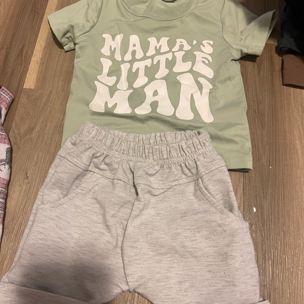Mama's Little Man Kids Set - Green and Gray
